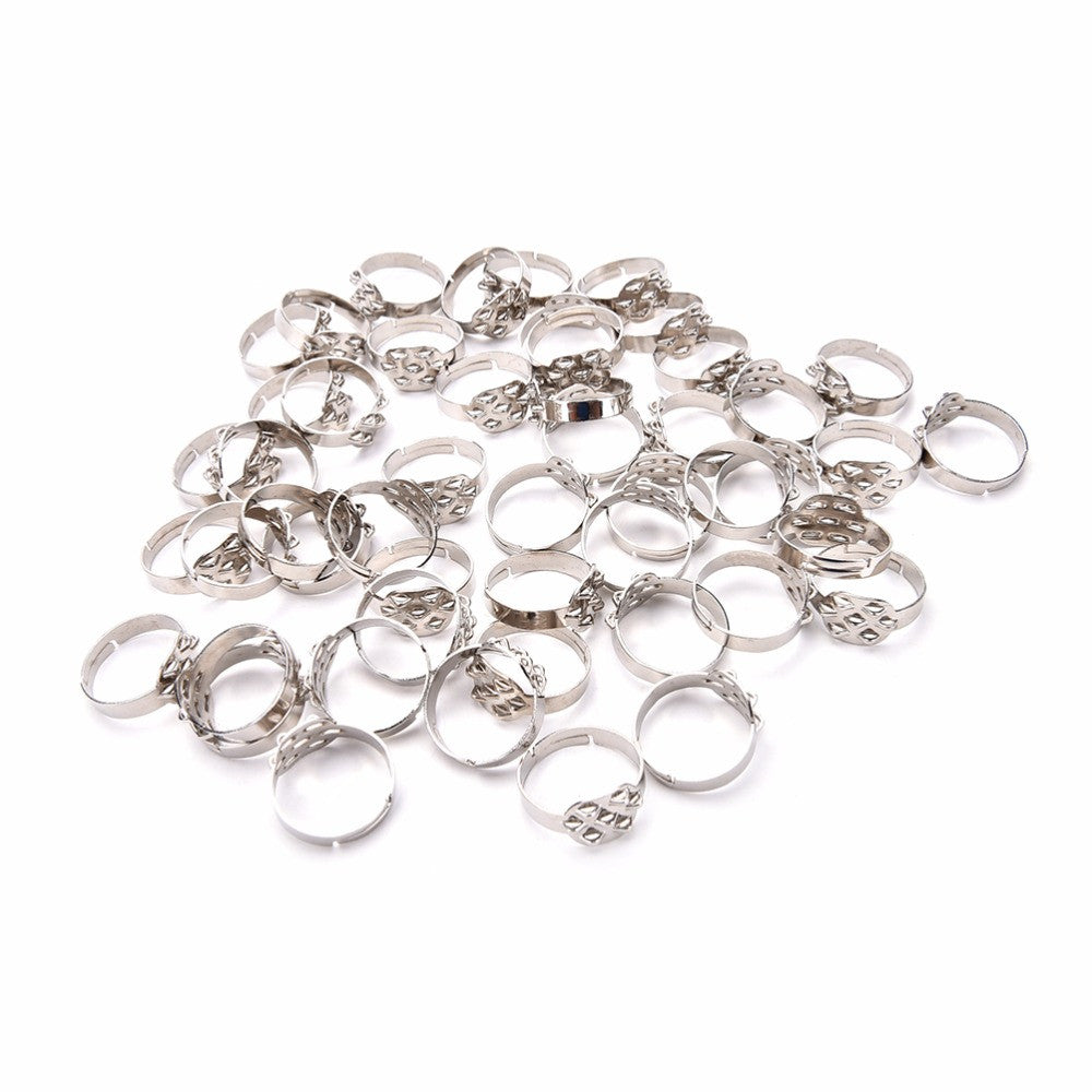 Pad Diy Silver -Plated Ring Blanks Glue On Cabochon Rings Base Anillo Adjustable RingFindings Material For H made SM6