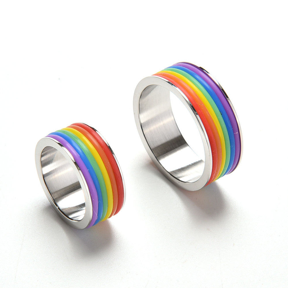 Personalized Rings Titanium Steel Jewelry Rainbow Rings for Men   Women in Stainless Steel Ring S  SM6