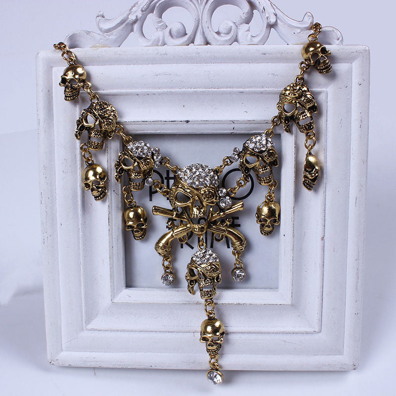 Pirates of the Caribbean Design Choker Jewelry Vintage Bones Chains Rhinestones Skulls Pendants Necklaces SM6