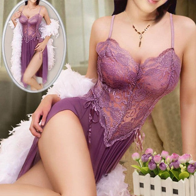 Plus Size 6XL Women Lace Sexy Lingerie G-String Sleepwear Dress