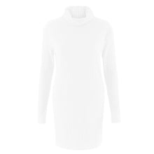 Plus Size Women Knitted Dress Solid Turtleneck Sweater Dress Long Sleeve Casual Party Mini Dress Long Ladies Pullover SM6