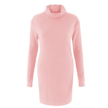 Plus Size Women Knitted Dress Solid Turtleneck Sweater Dress Long Sleeve Casual Party Mini Dress Long Ladies Pullover SM6