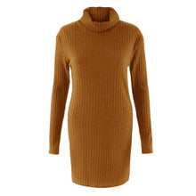 Plus Size Women Knitted Dress Solid Turtleneck Sweater Dress Long Sleeve Casual Party Mini Dress Long Ladies Pullover SM6