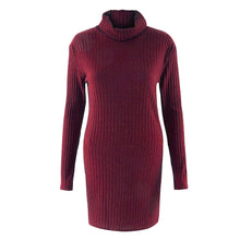 Plus Size Women Knitted Dress Solid Turtleneck Sweater Dress Long Sleeve Casual Party Mini Dress Long Ladies Pullover SM6