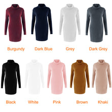 Plus Size Women Knitted Dress Solid Turtleneck Sweater Dress Long Sleeve Casual Party Mini Dress Long Ladies Pullover SM6