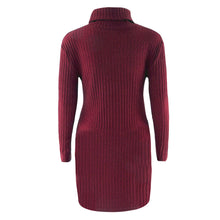 Plus Size Women Knitted Dress Solid Turtleneck Sweater Dress Long Sleeve Casual Party Mini Dress Long Ladies Pullover SM6