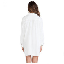 Pocket Pullover Long Blouse Plain White Long Sleeve Shirt Loose Long to Hip Camisas Mini Sexy Dress for Women Girls SM6