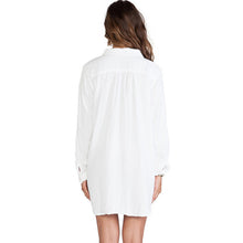 Pocket Pullover Long Blouse Plain White Long Sleeve Shirt Loose Long to Hip Camisas Mini Sexy Dress for Women Girls SM6