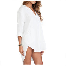 Pocket Pullover Long Blouse Plain White Long Sleeve Shirt Loose Long to Hip Camisas Mini Sexy Dress for Women Girls SM6
