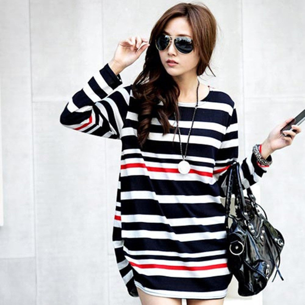 Pregnancy Women's Mini Dress Maternity Long Sleeve Stripe Top Blouse Shirt Tee FemmeSM6