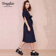 Presented A Belt  Ladies  Dress Casual Blue Maxi Dress High Waist Tunic Elegant Long  Dress Xxl SM6