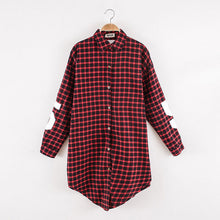 Red Women Boyfriend BF Style Monogrammed Plaid Long Sleeves Long Oversized Loose Shirt W  Back Letter   Numbers Print SM6