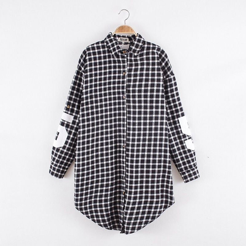 Red Women Boyfriend BF Style Monogrammed Plaid Long Sleeves Long Oversized Loose Shirt W  Back Letter   Numbers Print SM6