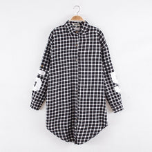 Red Women Boyfriend BF Style Monogrammed Plaid Long Sleeves Long Oversized Loose Shirt W  Back Letter   Numbers Print SM6