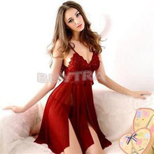 Red sexy long dressing night gown transparent dress evening nightgown nightie sleepwear lingerie for women SM6