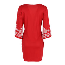 Retro Style Sexy Women Bodycon Dress Floral Printed 3/4 Sleeve Casual Mini Dresses Robe Femme SM6