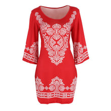 Retro Style Sexy Women Bodycon Dress Floral Printed 3/4 Sleeve Casual Mini Dresses Robe Femme SM6