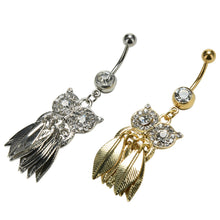 Rhinestone Owl Dangle Ball Barbell Bar Belly Button Navel Ring Body Piercing SM6