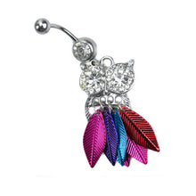 Rhinestone Owl Dangle Ball Barbell Bar Belly Button Navel Ring Body Piercing SM6