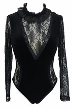 Ruffles Stitching Turtleneck Floral Lace Bodysuit Jumpsuit Romper Backless Black Long Sleeve Sexy Bodysuit Thong 3289 SM6