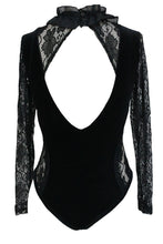 Ruffles Stitching Turtleneck Floral Lace Bodysuit Jumpsuit Romper Backless Black Long Sleeve Sexy Bodysuit Thong 3289 SM6