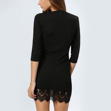 Sexy Deep-V Dress Women Black 3/4 Sleeve Party Cocktail Slim Lace Mini DressesSM6