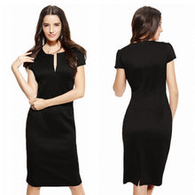 Sexy Fashion Women Pencil Dress Sleeve Puff Plunge V-Neck Pocket Slim Bodycon Midi Office Dress OL Women Work Party Wear SM6