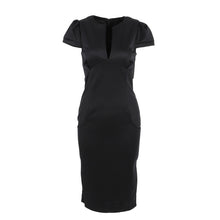 Sexy Fashion Women Pencil Dress Sleeve Puff Plunge V-Neck Pocket Slim Bodycon Midi Office Dress OL Women Work Party Wear SM6