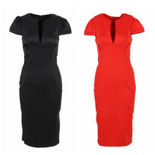 Sexy Fashion Women Pencil Dress Sleeve Puff Plunge V-Neck Pocket Slim Bodycon Midi Office Dress OL Women Work Party Wear SM6