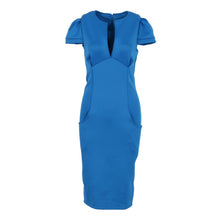 Sexy Fashion Women Pencil Dress Sleeve Puff Plunge V-Neck Pocket Slim Bodycon Midi Office Dress OL Women Work Party Wear SM6