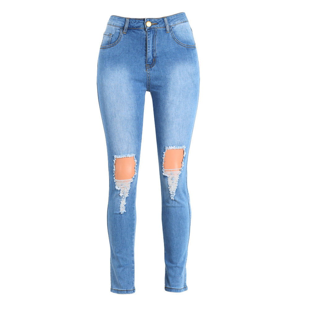 Sexy High Waist Ripped Jeans Woman Destroyed Frayed Hole Mom Jeans Zipper Fly Skinny Denim Pants Pencil Trousers Plus Size SM6