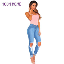 Sexy High Waist Ripped Jeans Woman Destroyed Frayed Hole Mom Jeans Zipper Fly Skinny Denim Pants Pencil Trousers Plus Size SM6