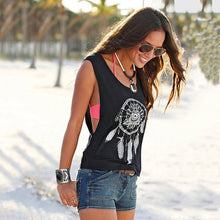 Sexy Hollow Out Tank Tops S-XL Black Dream Catcher Print Tanks For Women Vest Top Sleeveless Shirt Blouse SM6