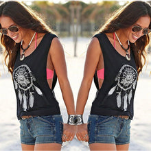 Sexy Hollow Out Tank Tops S-XL Black Dream Catcher Print Tanks For Women Vest Top Sleeveless Shirt Blouse SM6