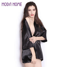 Sexy Lingerie Plus Size Women Sleepwear Bathrobe Robe Black Satin Nightwear Gown Lace Underwear Ladies XXL Sise Clothes SM6