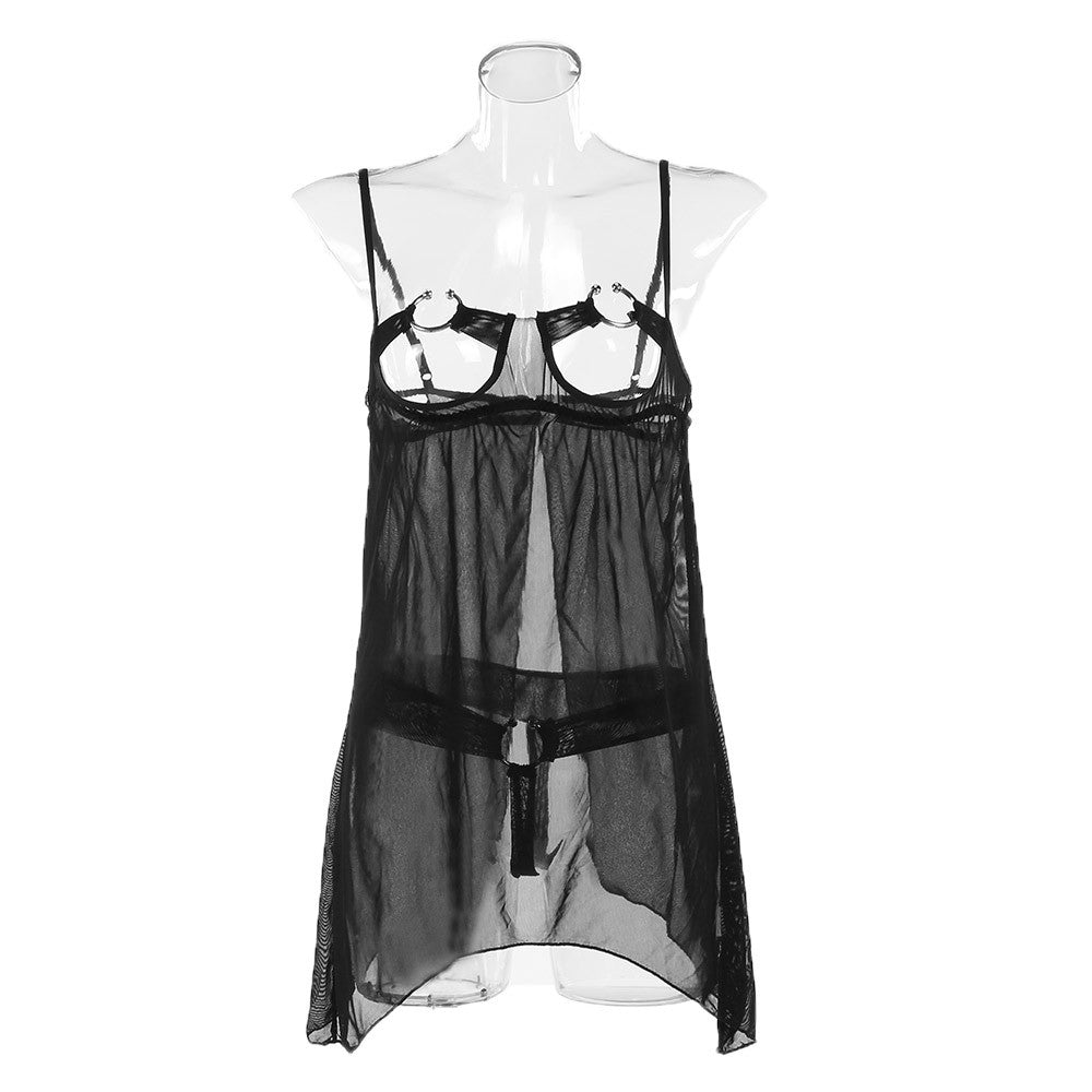 Sexy Lingerie Set Open Bust Lace Ladies Sleepwear Temptation Lingerie Intimate Vestido Transparente Women Sexy NightgownThongs SM6
