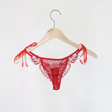 Sexy Transparent Panties Women Crochet Lace Lingerie G String Low Waist Self-Tie Strap Beaded Thong Underwear BlackWhite Bragas SM6