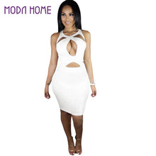 Sexy Women Bodycon Bandage Dress Ladies Sleeveless Cut Out Dress V-Neck Backless Party Clubwear White Vestido De Festa SM6