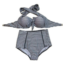 Sexy Women Tankinis Set Retro High Waist Push Up Padded Bandeau Swimsuit Swimwear LE4 SM6