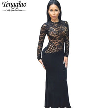 Sexy Dresses  Long Sleeve Backless Party Dresses Elegant Floor Length Trumpet Pleated Black Lace Dress SM6