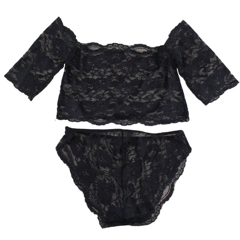 Sexy Women's Black Thin Lace Bra Tops  Panty Underwear Sets Breathable Hollow Out Crop Tops SM6