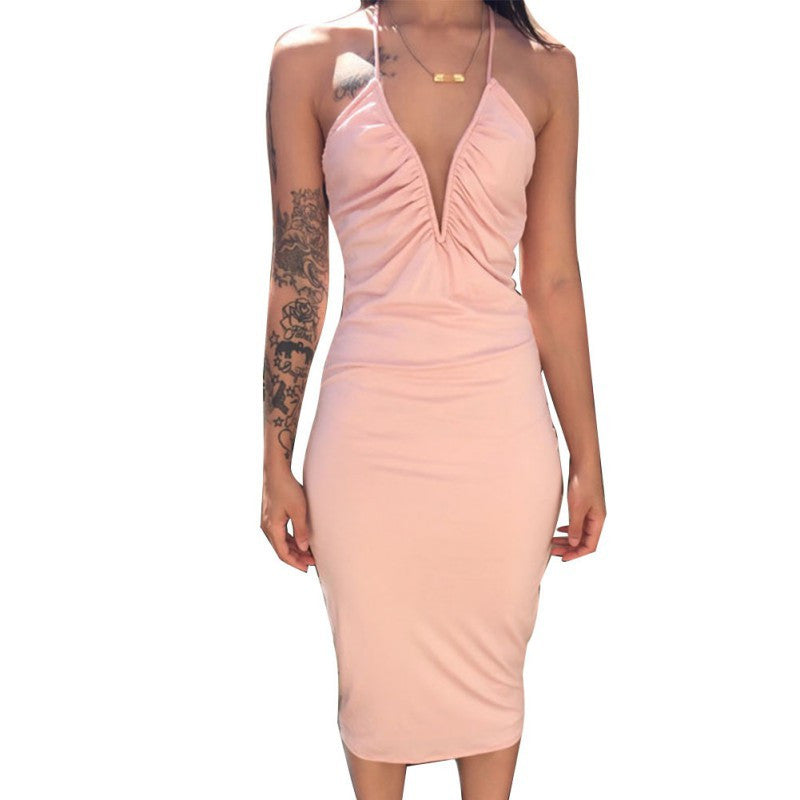 Sexy Women's Deep V-Neck Bodycon Dress Party Back Cross Bandage Dresses SM6