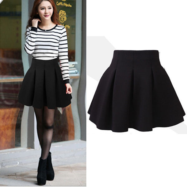 Sexy Womens High Waist Skater Mini Skirt Plain Flared Pleated A-Line Short S-XL Whole SM6