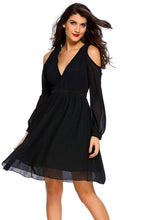 Sexy v-Neck Black Off Shoulder Long Sleeve Dress Casual Pleated Short Party Dress For Vestido De Festa Curto SM6