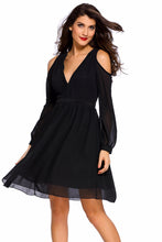 Sexy v-Neck Black Off Shoulder Long Sleeve Dress Casual Pleated Short Party Dress For Vestido De Festa Curto SM6