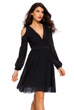 Sexy v-Neck Black Off Shoulder Long Sleeve Dress Casual Pleated Short Party Dress For Vestido De Festa Curto SM6