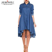 Short Front Long Back  Denim Dress Jeans  Casual Long Sleeve Denim Dresses Long Loose Skater Dress SM6