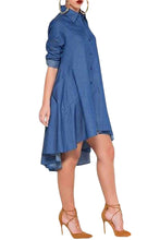 Short Front Long Back  Denim Dress Jeans  Casual Long Sleeve Denim Dresses Long Loose Skater Dress SM6