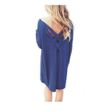Solid Color Women Girl Casual Dress Cotton Blend Long Sleeve Loose Shirt Dress BlueSM6