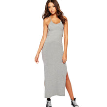 Spaghetti Strap Sexy  Long Dress Casual  Off Shoulder Black Maxi Dresses High-Split Solid Backless Skater Dress SM6